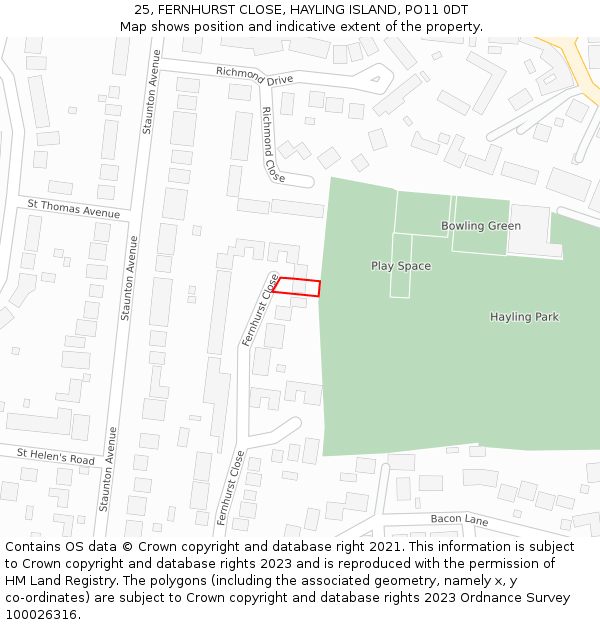 25, FERNHURST CLOSE, HAYLING ISLAND, PO11 0DT: Location map and indicative extent of plot