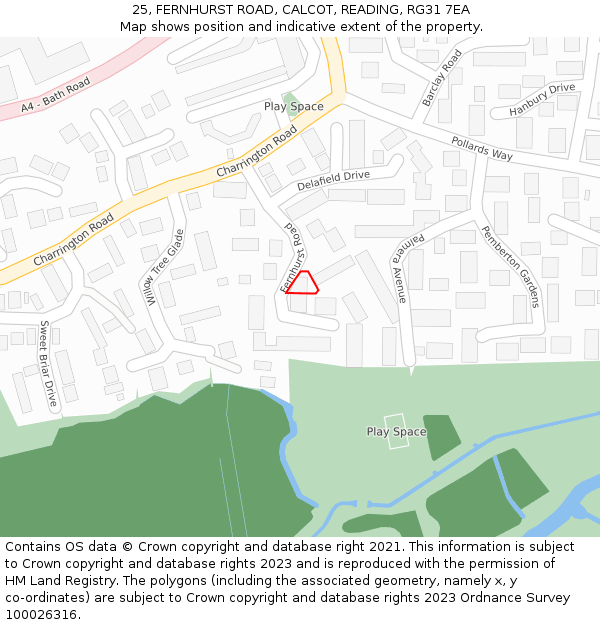 25, FERNHURST ROAD, CALCOT, READING, RG31 7EA: Location map and indicative extent of plot