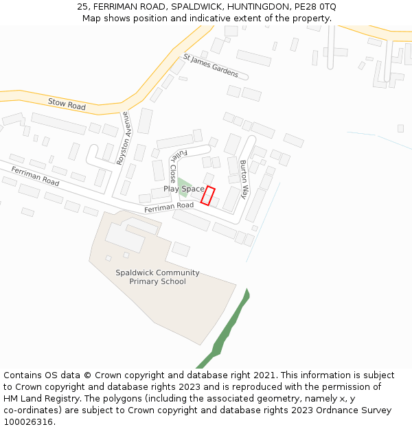 25, FERRIMAN ROAD, SPALDWICK, HUNTINGDON, PE28 0TQ: Location map and indicative extent of plot