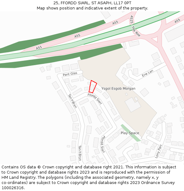 25, FFORDD SIARL, ST ASAPH, LL17 0PT: Location map and indicative extent of plot