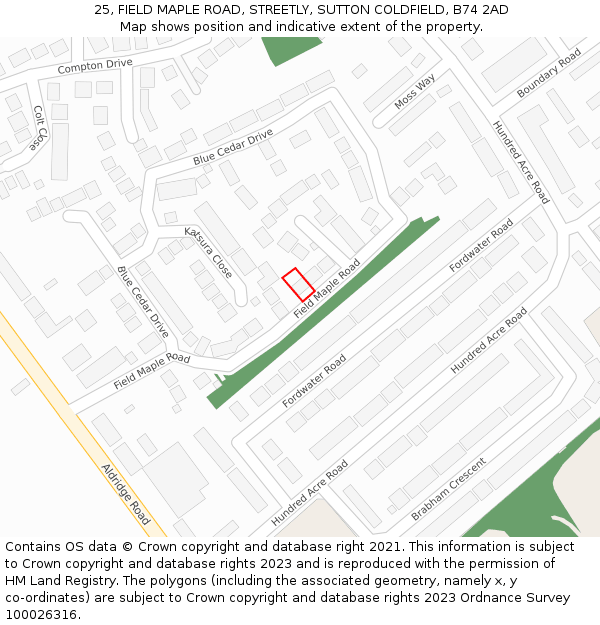 25, FIELD MAPLE ROAD, STREETLY, SUTTON COLDFIELD, B74 2AD: Location map and indicative extent of plot