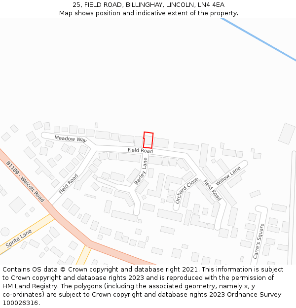 25, FIELD ROAD, BILLINGHAY, LINCOLN, LN4 4EA: Location map and indicative extent of plot