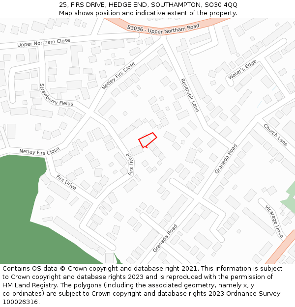 25, FIRS DRIVE, HEDGE END, SOUTHAMPTON, SO30 4QQ: Location map and indicative extent of plot