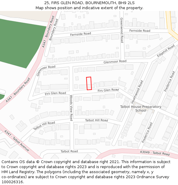 25, FIRS GLEN ROAD, BOURNEMOUTH, BH9 2LS: Location map and indicative extent of plot