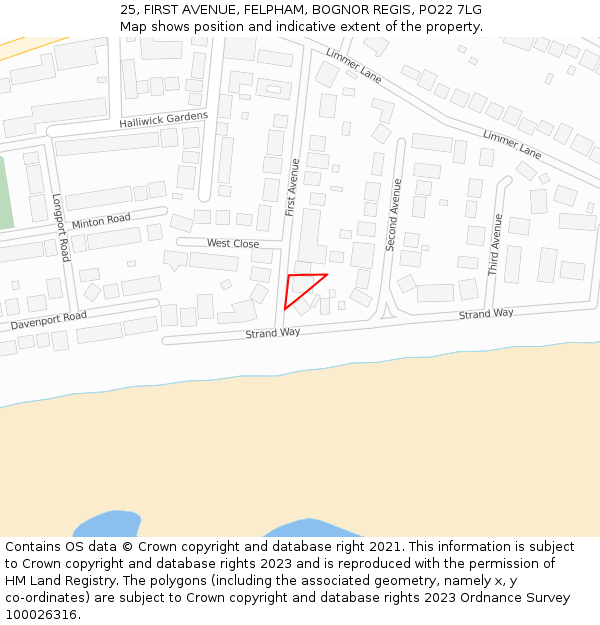 25, FIRST AVENUE, FELPHAM, BOGNOR REGIS, PO22 7LG: Location map and indicative extent of plot