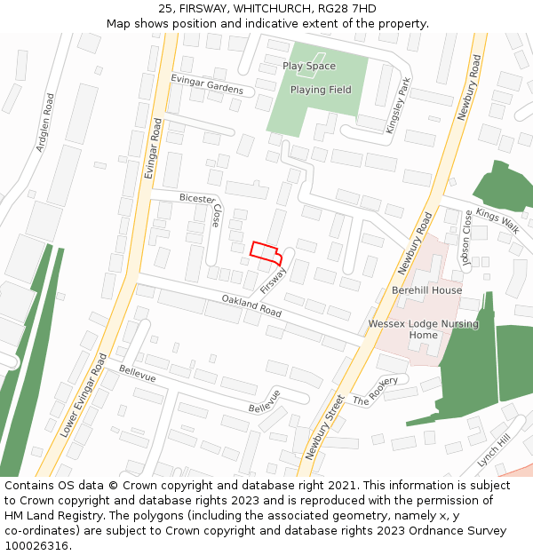 25, FIRSWAY, WHITCHURCH, RG28 7HD: Location map and indicative extent of plot