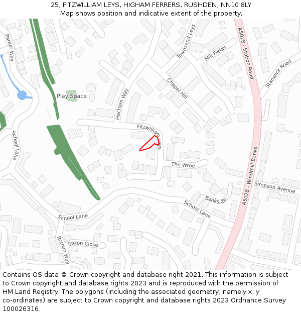 25, FITZWILLIAM LEYS, HIGHAM FERRERS, RUSHDEN, NN10 8LY: Location map and indicative extent of plot