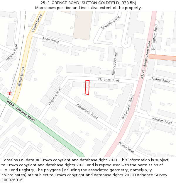 25, FLORENCE ROAD, SUTTON COLDFIELD, B73 5NJ: Location map and indicative extent of plot