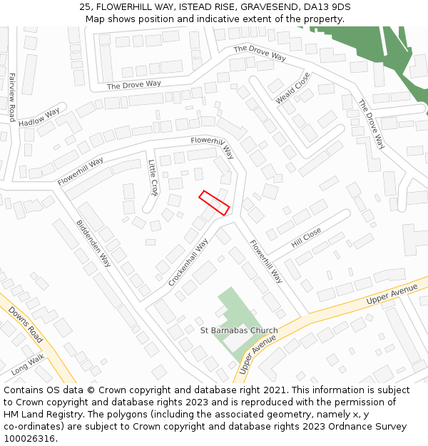 25, FLOWERHILL WAY, ISTEAD RISE, GRAVESEND, DA13 9DS: Location map and indicative extent of plot