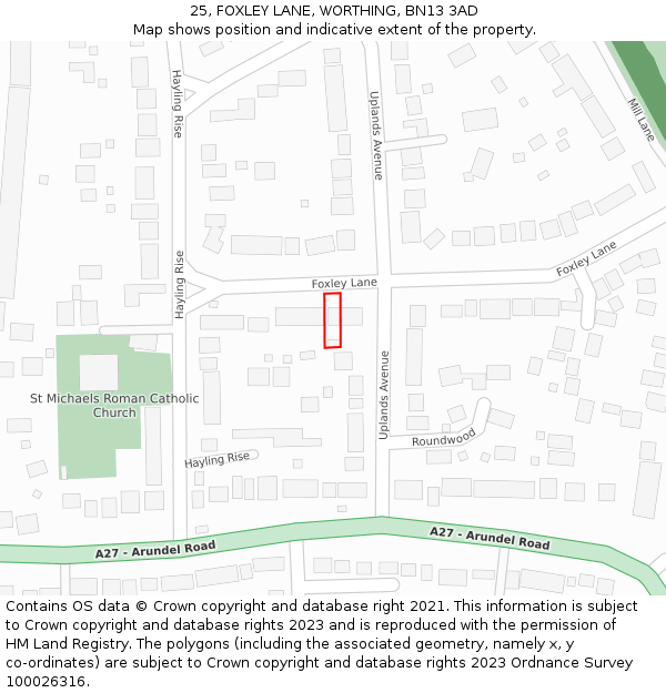 25, FOXLEY LANE, WORTHING, BN13 3AD: Location map and indicative extent of plot