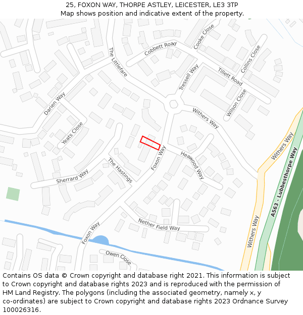 25, FOXON WAY, THORPE ASTLEY, LEICESTER, LE3 3TP: Location map and indicative extent of plot