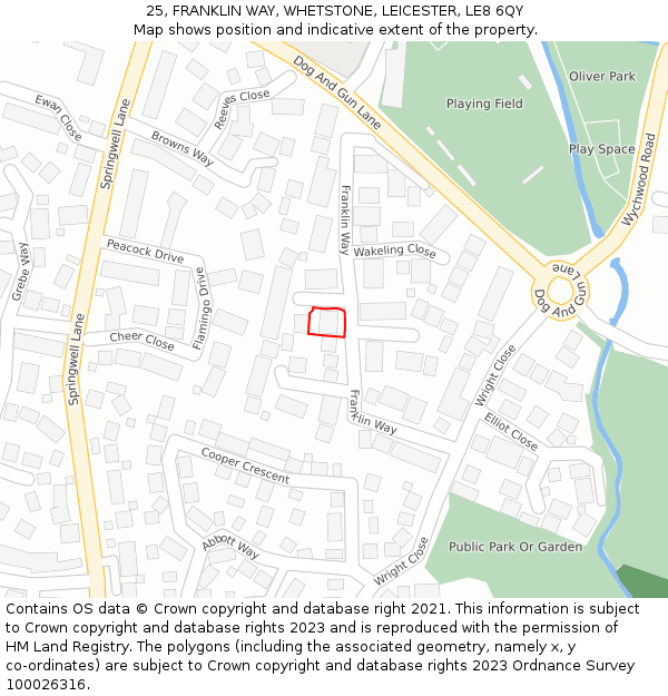 25, FRANKLIN WAY, WHETSTONE, LEICESTER, LE8 6QY: Location map and indicative extent of plot