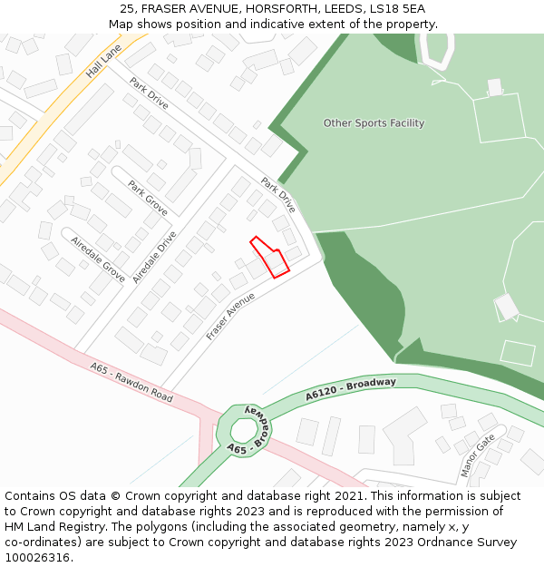 25, FRASER AVENUE, HORSFORTH, LEEDS, LS18 5EA: Location map and indicative extent of plot
