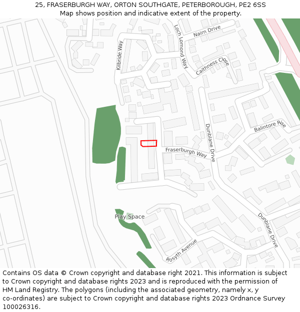 25, FRASERBURGH WAY, ORTON SOUTHGATE, PETERBOROUGH, PE2 6SS: Location map and indicative extent of plot