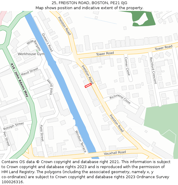 25, FREISTON ROAD, BOSTON, PE21 0JG: Location map and indicative extent of plot