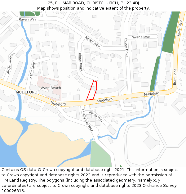 25, FULMAR ROAD, CHRISTCHURCH, BH23 4BJ: Location map and indicative extent of plot