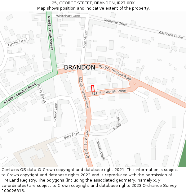 25, GEORGE STREET, BRANDON, IP27 0BX: Location map and indicative extent of plot