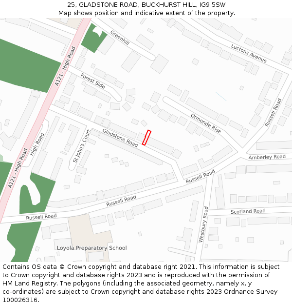 25, GLADSTONE ROAD, BUCKHURST HILL, IG9 5SW: Location map and indicative extent of plot
