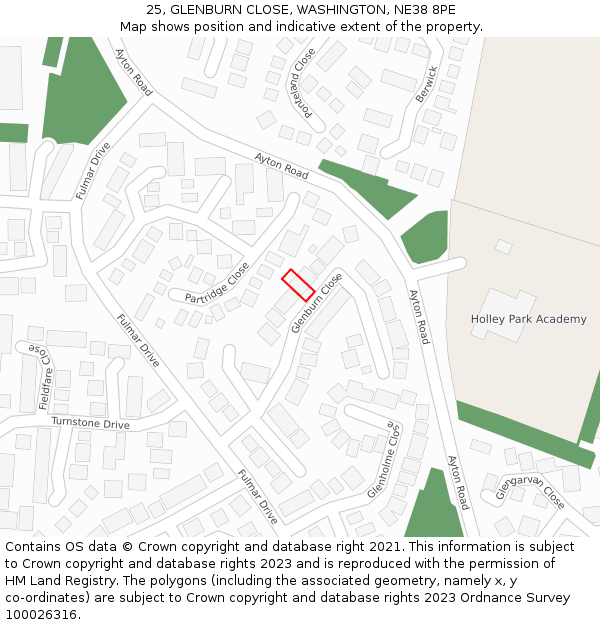 25, GLENBURN CLOSE, WASHINGTON, NE38 8PE: Location map and indicative extent of plot