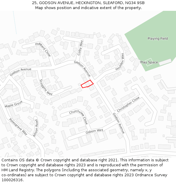 25, GODSON AVENUE, HECKINGTON, SLEAFORD, NG34 9SB: Location map and indicative extent of plot