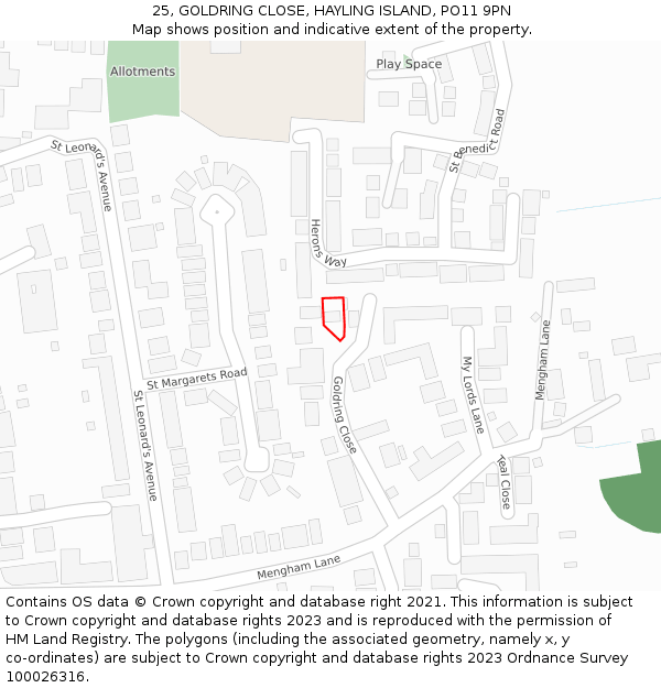 25, GOLDRING CLOSE, HAYLING ISLAND, PO11 9PN: Location map and indicative extent of plot