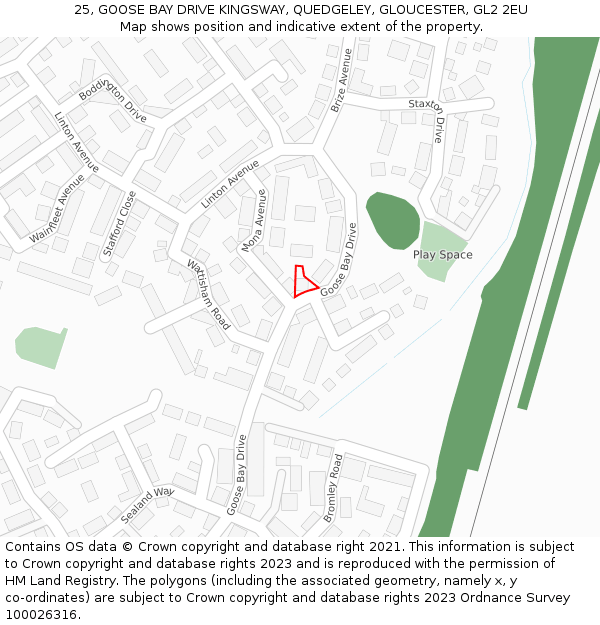 25, GOOSE BAY DRIVE KINGSWAY, QUEDGELEY, GLOUCESTER, GL2 2EU: Location map and indicative extent of plot