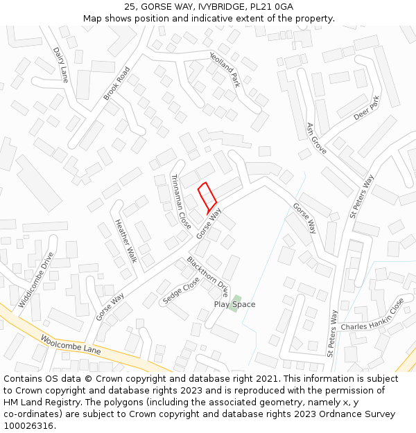 25, GORSE WAY, IVYBRIDGE, PL21 0GA: Location map and indicative extent of plot
