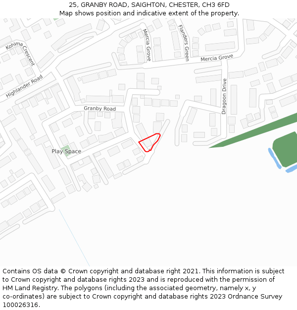 25, GRANBY ROAD, SAIGHTON, CHESTER, CH3 6FD: Location map and indicative extent of plot