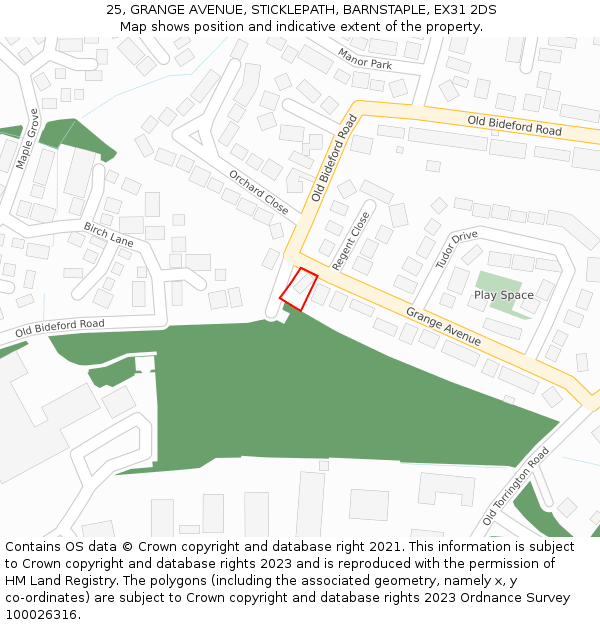 25, GRANGE AVENUE, STICKLEPATH, BARNSTAPLE, EX31 2DS: Location map and indicative extent of plot
