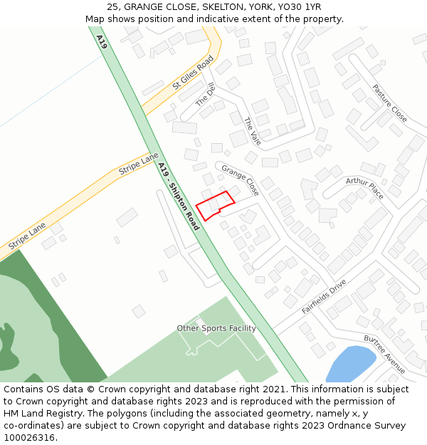 25, GRANGE CLOSE, SKELTON, YORK, YO30 1YR: Location map and indicative extent of plot