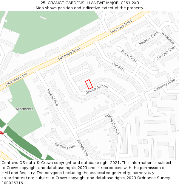 25, GRANGE GARDENS, LLANTWIT MAJOR, CF61 2XB: Location map and indicative extent of plot