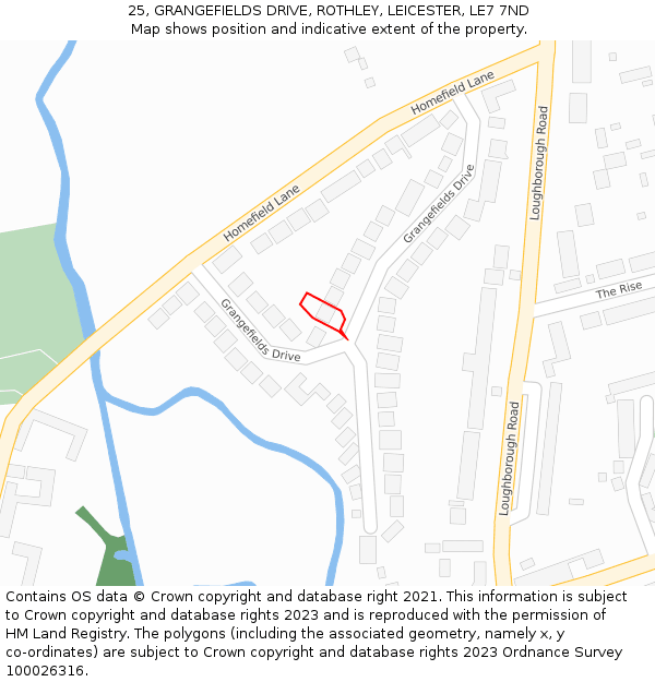 25, GRANGEFIELDS DRIVE, ROTHLEY, LEICESTER, LE7 7ND: Location map and indicative extent of plot
