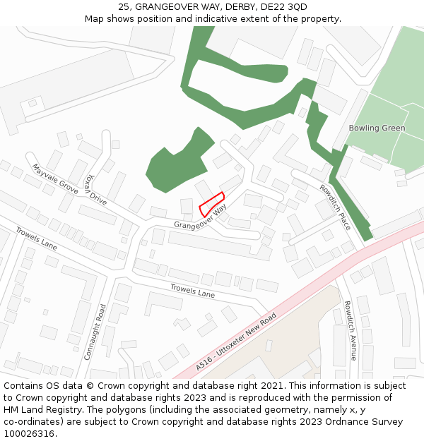 25, GRANGEOVER WAY, DERBY, DE22 3QD: Location map and indicative extent of plot