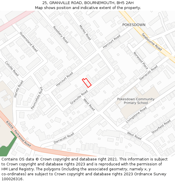 25, GRANVILLE ROAD, BOURNEMOUTH, BH5 2AH: Location map and indicative extent of plot