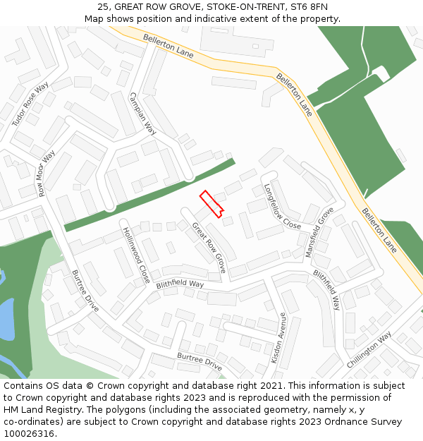 25, GREAT ROW GROVE, STOKE-ON-TRENT, ST6 8FN: Location map and indicative extent of plot