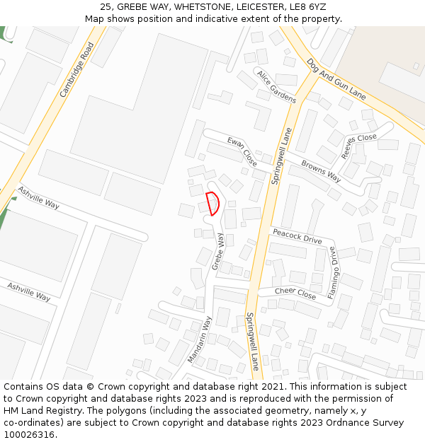 25, GREBE WAY, WHETSTONE, LEICESTER, LE8 6YZ: Location map and indicative extent of plot