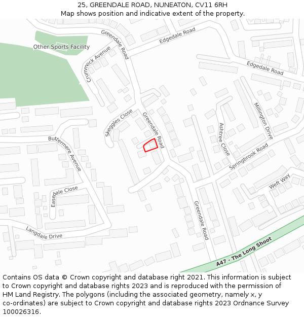 25, GREENDALE ROAD, NUNEATON, CV11 6RH: Location map and indicative extent of plot