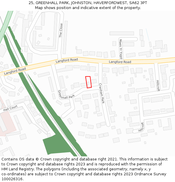 25, GREENHALL PARK, JOHNSTON, HAVERFORDWEST, SA62 3PT: Location map and indicative extent of plot