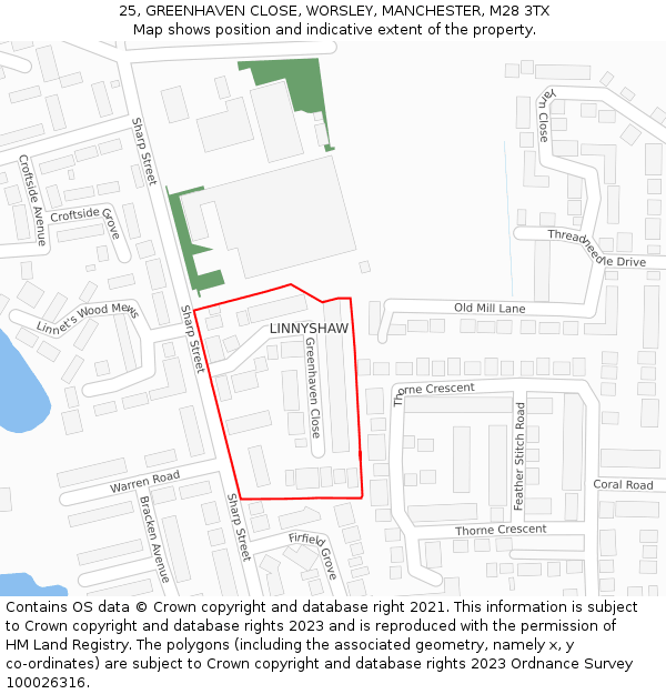 25, GREENHAVEN CLOSE, WORSLEY, MANCHESTER, M28 3TX: Location map and indicative extent of plot