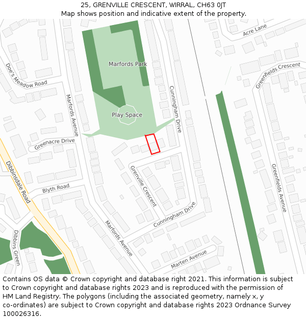 25, GRENVILLE CRESCENT, WIRRAL, CH63 0JT: Location map and indicative extent of plot