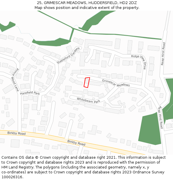 25, GRIMESCAR MEADOWS, HUDDERSFIELD, HD2 2DZ: Location map and indicative extent of plot