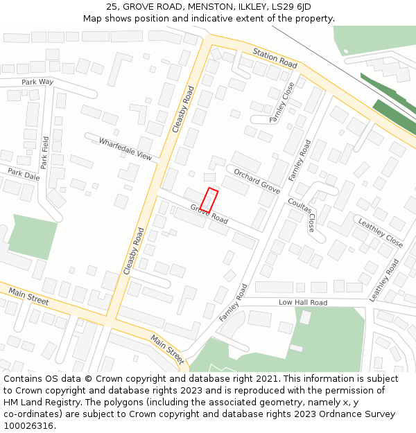 25, GROVE ROAD, MENSTON, ILKLEY, LS29 6JD: Location map and indicative extent of plot