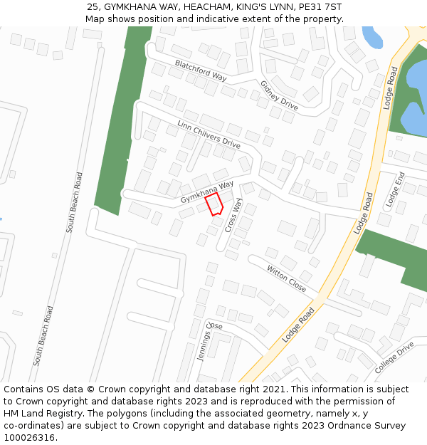 25, GYMKHANA WAY, HEACHAM, KING'S LYNN, PE31 7ST: Location map and indicative extent of plot
