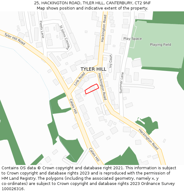 25, HACKINGTON ROAD, TYLER HILL, CANTERBURY, CT2 9NF: Location map and indicative extent of plot