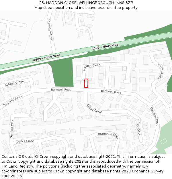 25, HADDON CLOSE, WELLINGBOROUGH, NN8 5ZB: Location map and indicative extent of plot