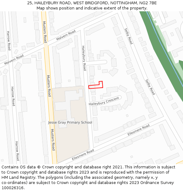 25, HAILEYBURY ROAD, WEST BRIDGFORD, NOTTINGHAM, NG2 7BE: Location map and indicative extent of plot