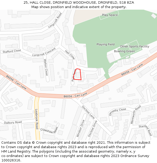 25, HALL CLOSE, DRONFIELD WOODHOUSE, DRONFIELD, S18 8ZA: Location map and indicative extent of plot
