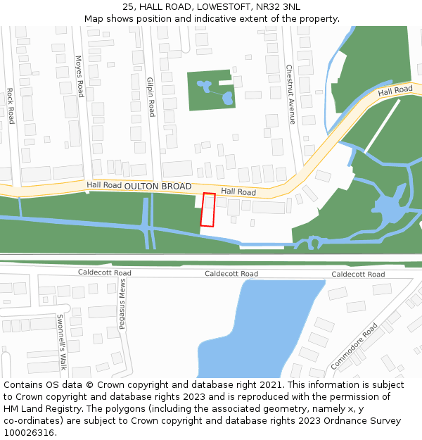 25, HALL ROAD, LOWESTOFT, NR32 3NL: Location map and indicative extent of plot