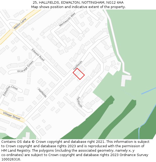 25, HALLFIELDS, EDWALTON, NOTTINGHAM, NG12 4AA: Location map and indicative extent of plot