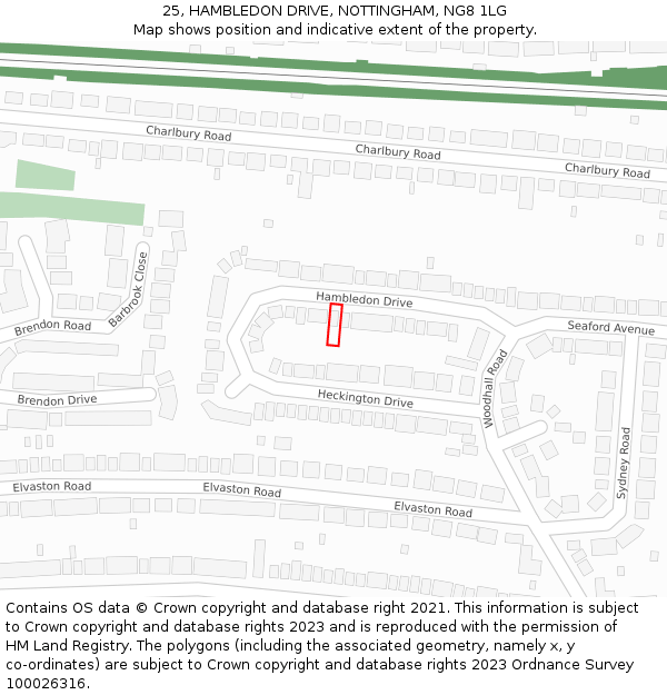 25, HAMBLEDON DRIVE, NOTTINGHAM, NG8 1LG: Location map and indicative extent of plot